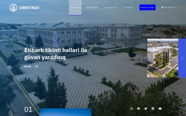 Corporate construction portfolio website for Azinvest İnşaat