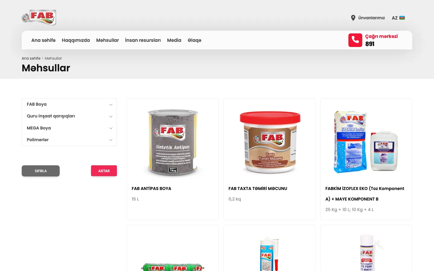 A comprehensive product catalog and corporate website for FAB Boya
