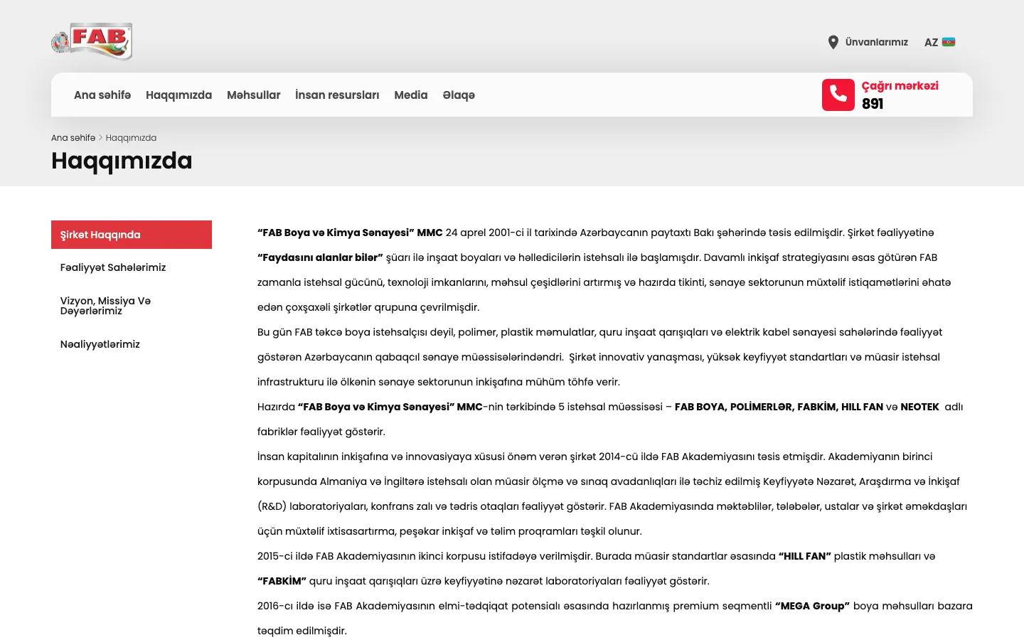 A comprehensive product catalog and corporate website for FAB Boya