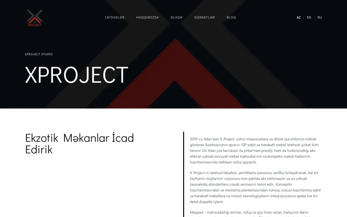 A luxury furniture manufacturing and project portfolio site for XPROJECT