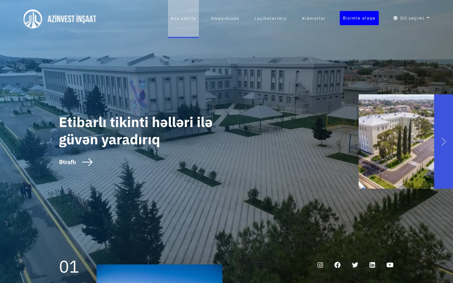 Corporate construction portfolio website for Azinvest İnşaat