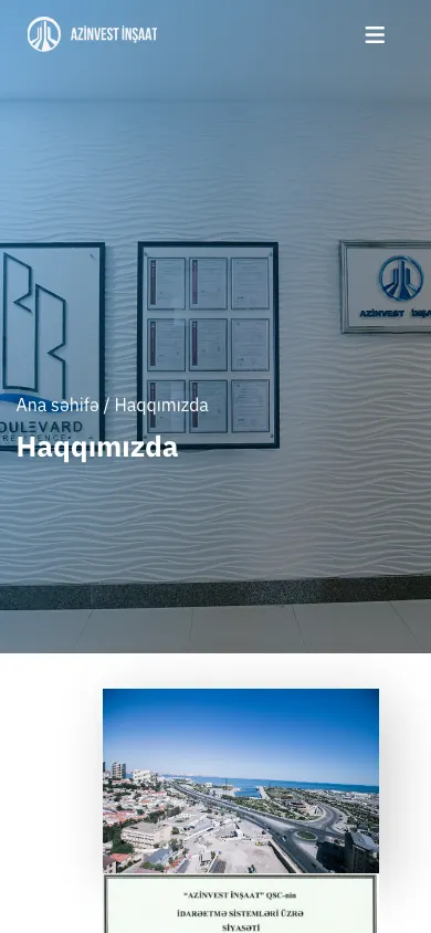 Corporate construction portfolio website for Azinvest İnşaat