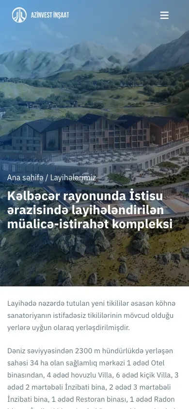 Corporate construction portfolio website for Azinvest İnşaat