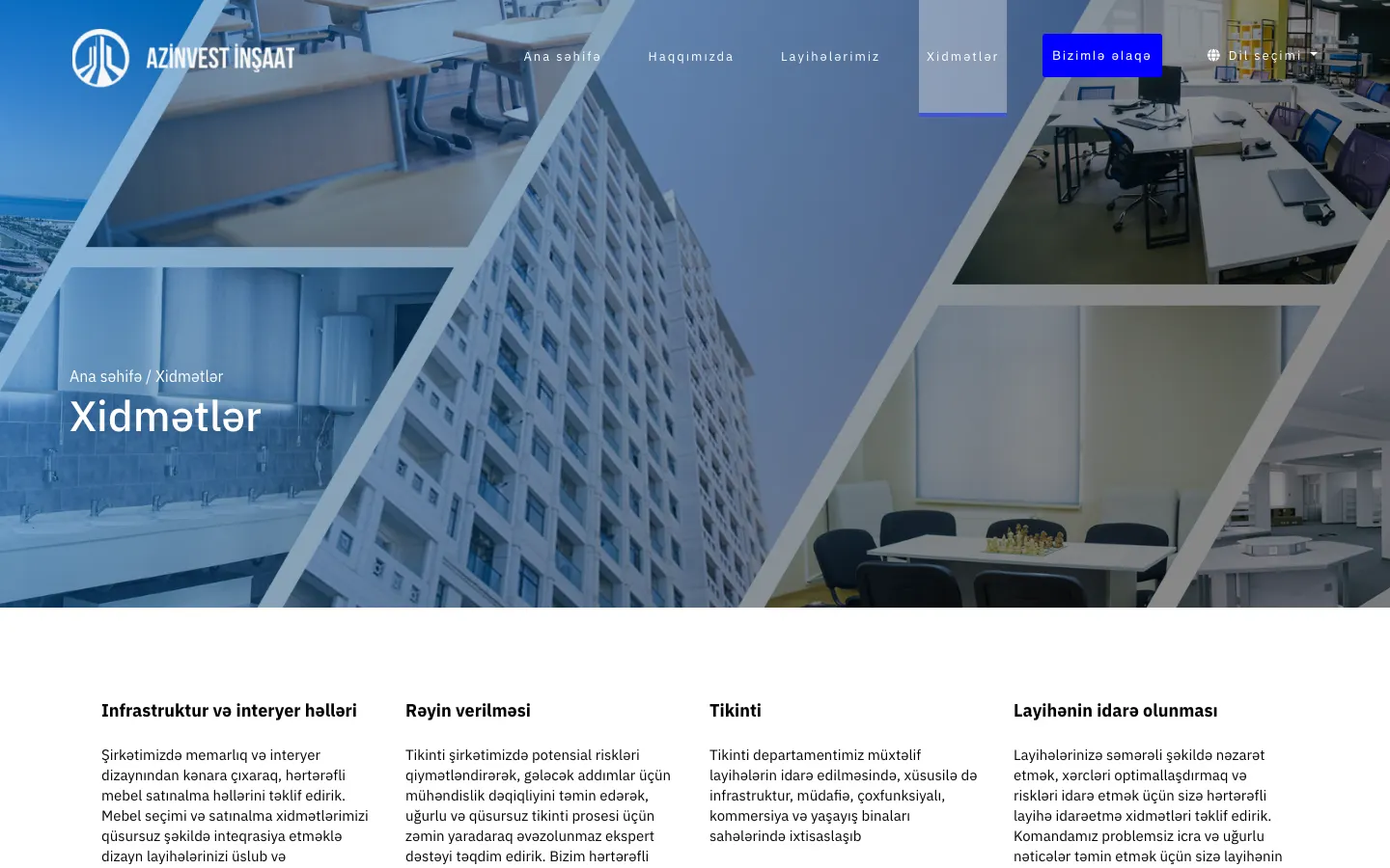 Corporate construction portfolio website for Azinvest İnşaat