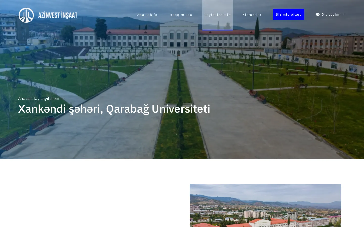 Corporate construction portfolio website for Azinvest İnşaat