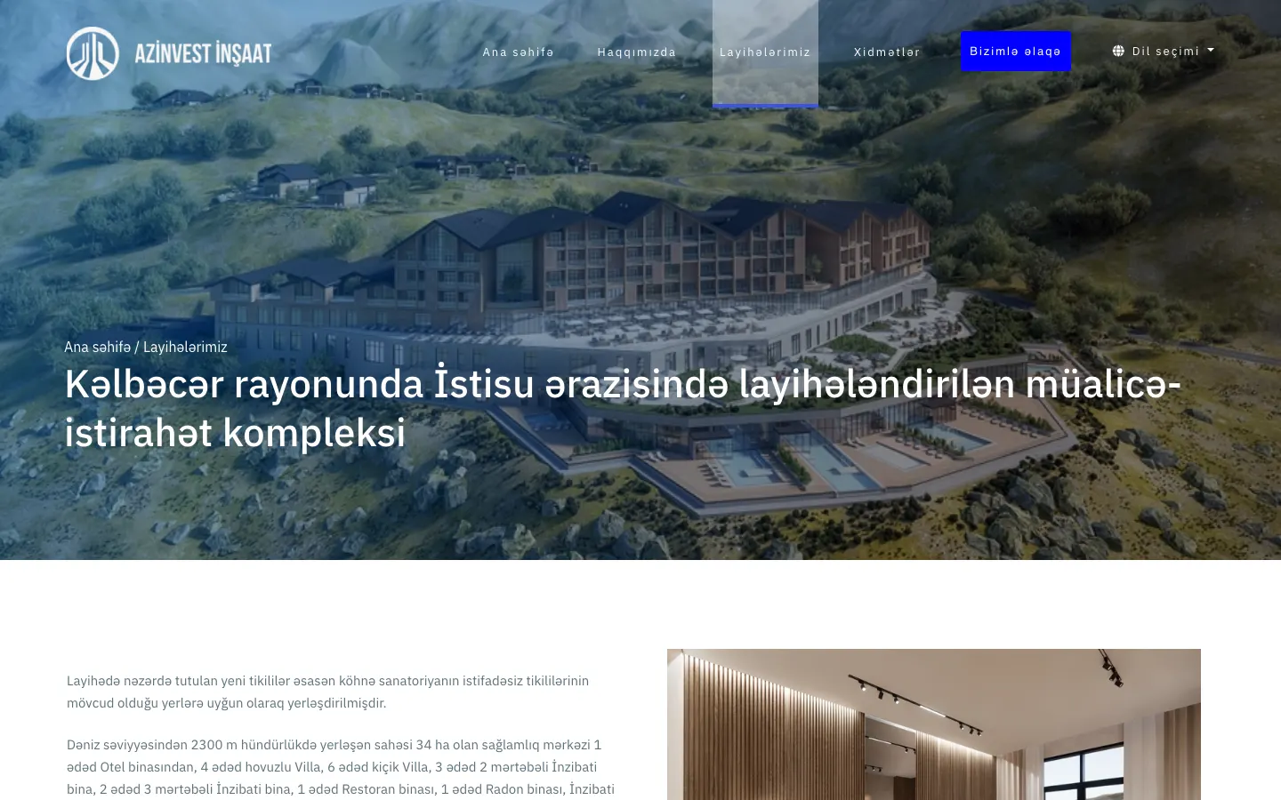Corporate construction portfolio website for Azinvest İnşaat