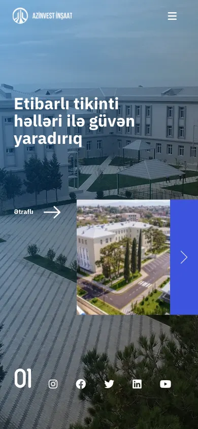 Corporate construction portfolio website for Azinvest İnşaat