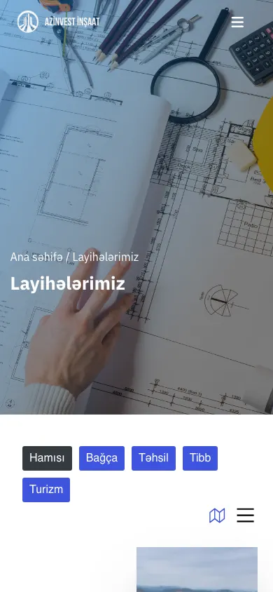 Corporate construction portfolio website for Azinvest İnşaat