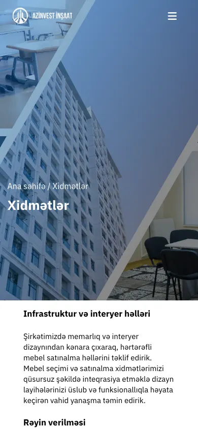 Corporate construction portfolio website for Azinvest İnşaat