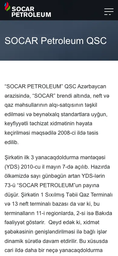 Corporate website for SOCAR Petroleum